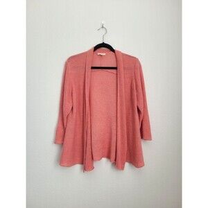 Eileen Fisher Hemp Open-Front Cardigan Knitted Long Sleeve Size M Pink Coastal